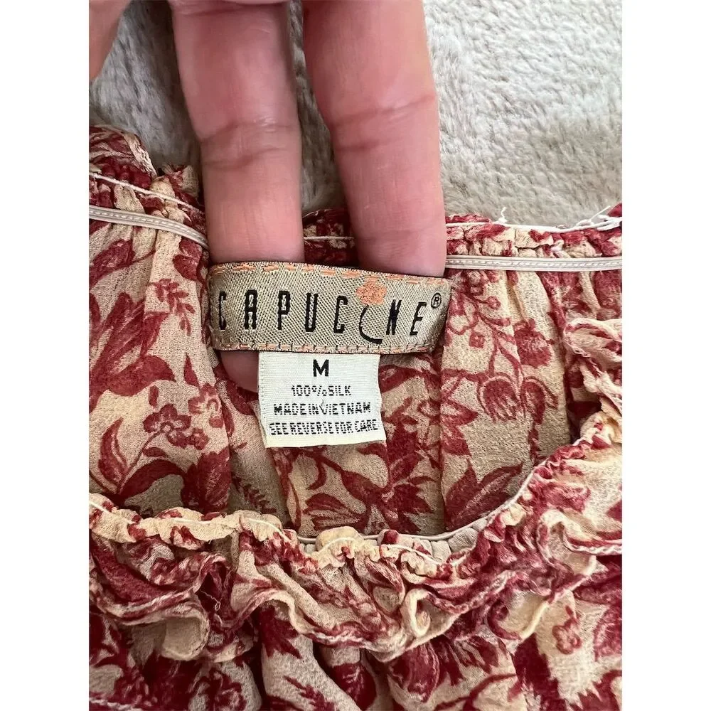 Capucine Women's Floral Print Silk Blouse Size M Multicolor Ruffle Trim - Picture 5 of 11